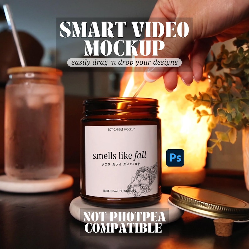 9oz amber candle mockup printify candle mockup video aesthetic candle mockup video smart layers PSD MP4 lighting candle mockup video