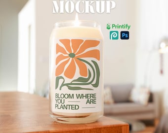13.75oz Soy Candle Mockup Clear Glass Candle Mockup Lifestyle Product Photo for Candle Sellers Print On Demand Etsy Candle Mockup PSD