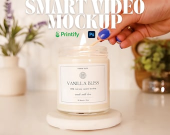 PSD Printify Candle Mockup Video Clean Kitchen Background Aesthetic 9oz White Candle mp4 Mockup smart layers Candle Mockup lifestyle stock