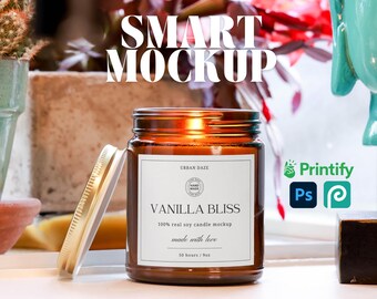 9oz Amber Candle Mockup for Print on Demand Brown Candle Mockup Botanical Amber Candle Stock Photo Staged Succulent Decor Candle Mock