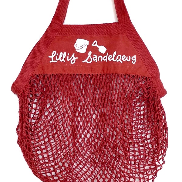 Personalisierte Netztasche Tasche für Sandspielzeug Sandelzeug Spielzeug Sandförmchen / individuell mit Namen und Motiv