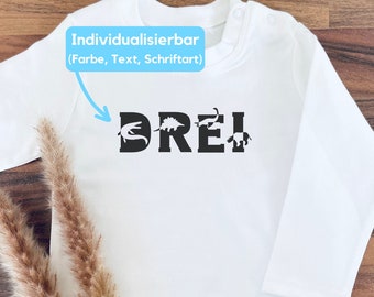 Geburtstagsshirt Wort / Shirt zum Geburtstag / Zahlenshirt / Kinder Shirt Longsleeve T-individuelles Shirt zum Geburtstag / Geburtstagskind