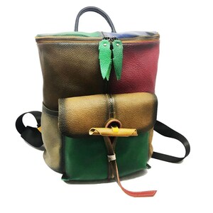 Genuine Leather rucksack, Leather backpack, Colorful backpack,Laptop Backpack,College backpack, City backpack girlfriend, Gift for her Colorful Style 1