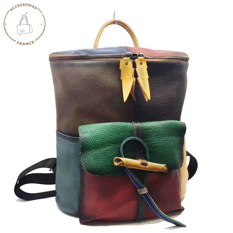 Genuine Leather rucksack, Leather backpack, Colorful backpack,Laptop Backpack,College backpack, City backpack girlfriend, Gift for her image 1
