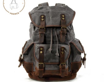 Leather Canvas Backpacks for Men Oil Wax Canvas Leather Travel Backpack Bag Large Waterproof Daypack Retro Bagpack Rucksack gift for her,him