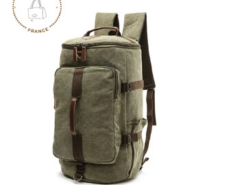 Canvas Backpack  Vertical Square rucksack  outdoor high-capacity barrel student backpack multiple backpacks Canvas Travel Backpack