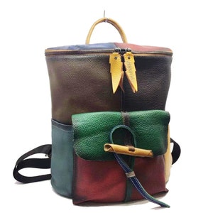 Genuine Leather rucksack, Leather backpack, Colorful backpack,Laptop Backpack,College backpack, City backpack girlfriend, Gift for her Colorful Style 3