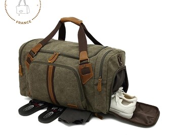 Duffle bag men Canvas travel bag canvas weekender bag canvas holdall bag  canvas Genuine leather travel bag wax canvas travel bag unisex