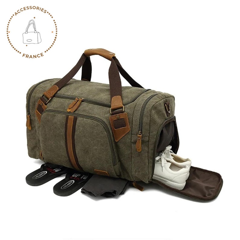 Duffle bag men Canvas travel bag canvas weekender bag canvas holdall bag canvas Genuine leather travel bag wax canvas travel bag unisex image 1