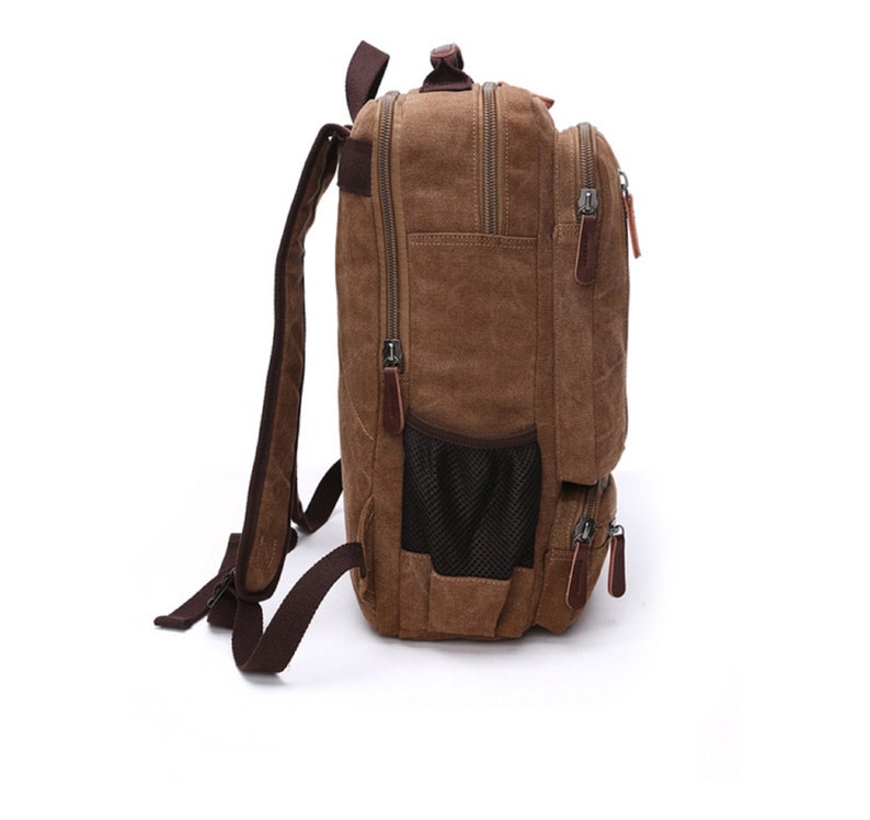 Canvas Backpack Oil Wax Canvas Leather Travel Backpack Bag Large Waterproof Daypack Retro Bagpack Rucksack gift for her/him image 7