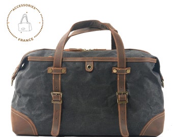 Duffle bag men Canvas travel bag canvas weekender bag canvas holdall bag  canvas Genuine leather travel bag wax canvas travel bag unisex