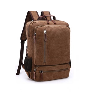 Canvas Backpack Oil Wax Canvas Leather Travel Backpack Bag Large Waterproof Daypack Retro Bagpack Rucksack gift for her/him Marron