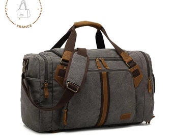 Duffle bag men Canvas travel bag canvas weekender bag canvas holdall bag  canvas Genuine leather travel bag wax canvas travel bag unisex