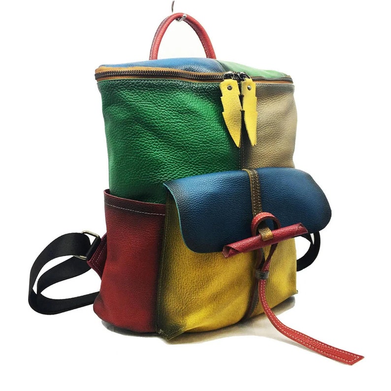 Genuine Leather rucksack, Leather backpack, Colorful backpack,Laptop Backpack,College backpack, City backpack girlfriend, Gift for her Colorful Style 2