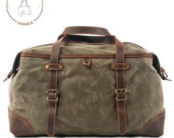 Duffle bag men Canvas travel bag canvas weekender bag canvas holdall bag  canvas Genuine leather travel bag wax canvas travel bag unisex