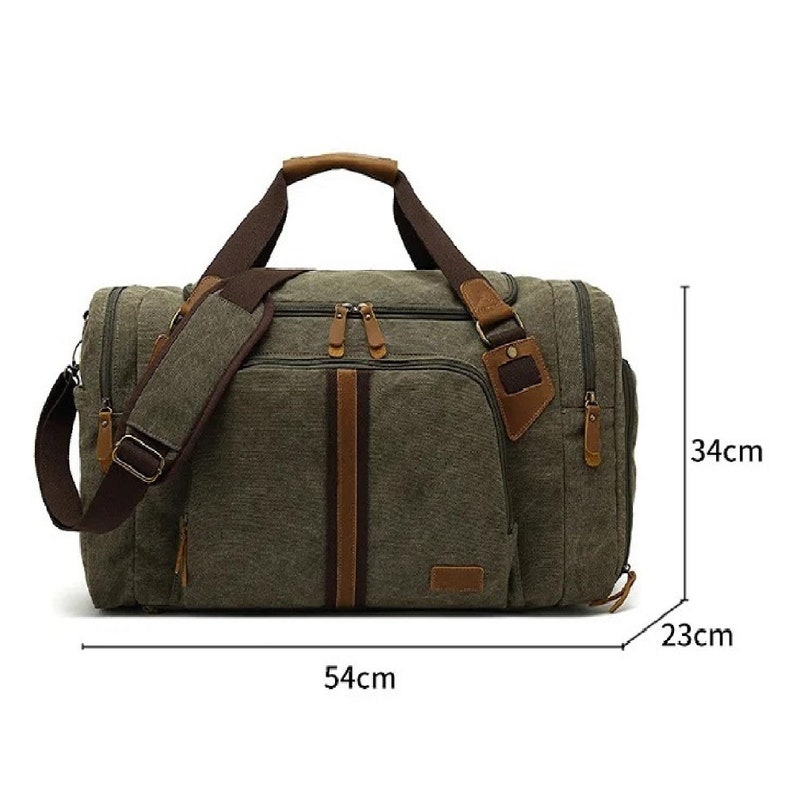 Duffle bag men Canvas travel bag canvas weekender bag canvas holdall bag canvas Genuine leather travel bag wax canvas travel bag unisex image 3