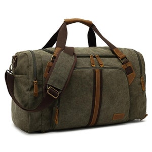 Duffle bag men Canvas travel bag canvas weekender bag canvas holdall bag canvas Genuine leather travel bag wax canvas travel bag unisex image 6