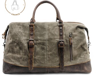 Duffle bag men Canvas travel bag canvas weekender bag canvas holdall bag  canvas Genuine leather travel bag wax canvas travel bag unisex