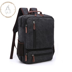 Canvas Backpack Oil Wax Canvas Leather Travel Backpack Bag Large Waterproof Daypack Retro Bagpack Rucksack gift for her/him Black