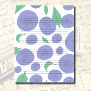 Blueberry Printable Stationary | Lined Paper | Digital Download | PDF | Letter Writing | 8.5&quot;x11&quot; | Lined