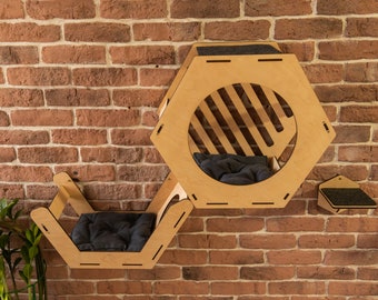 Étagère hexagonale pour chats, ses meubles modernes pour chats, ses étagères pour chats et sa grotte pour chats