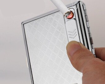 Metal Cigarette Case Box with Electronic USB Lighter