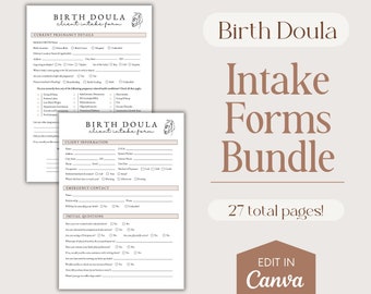 Birth Doula Client Intake Forms, Canva Template, Editable Forms, Professional Business Template, Birth Worker Contracts, Labor Doula Forms