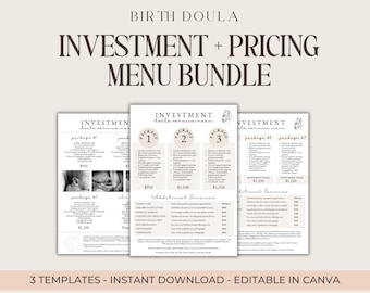 Birth Doula Pricing Guide Bundle, Printable Price List, Custom Investment Guide, Doula Service Menu, Pricing Sheet, Digital Canva Template