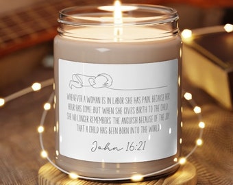 Bible Verse Candle, Scented Soy Candle, Gift for Pregnant Mama, Birth Worker Thank You Gift, Scripture Verse