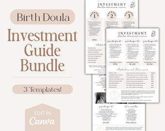 Birth Doula Price List Bundle, Printable Price Guide, Doula Investment Guide, Doula Service Menu, Doula Price Sheet, Digital Canva Template