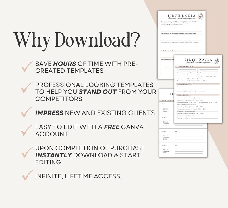 Birth Doula Client Intake Template, Canva File, Custom Forms ...
