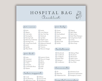 Hospital Bag Checklist, Editable Checklist, Birth Bag Checklist for Pregnant Mom, Easy-To-Use Canva Template, Hospital Bag List for New Mom