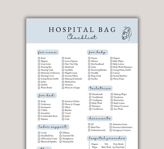 Hospital Bag Checklist, Editable Checklist, Birth Bag Checklist for Pregnant Mom, Easy-To-Use Canva Template, Hospital Bag List for New Mom