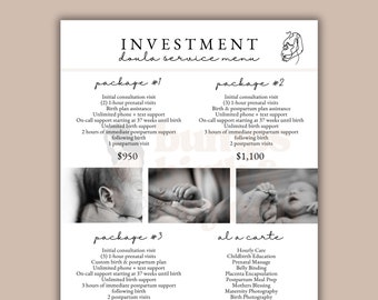 Birth Doula Price List, Printable Price Guide, Doula Investment Guide, Doula Service Menu, Price Sheet Template, Digital Canva Template
