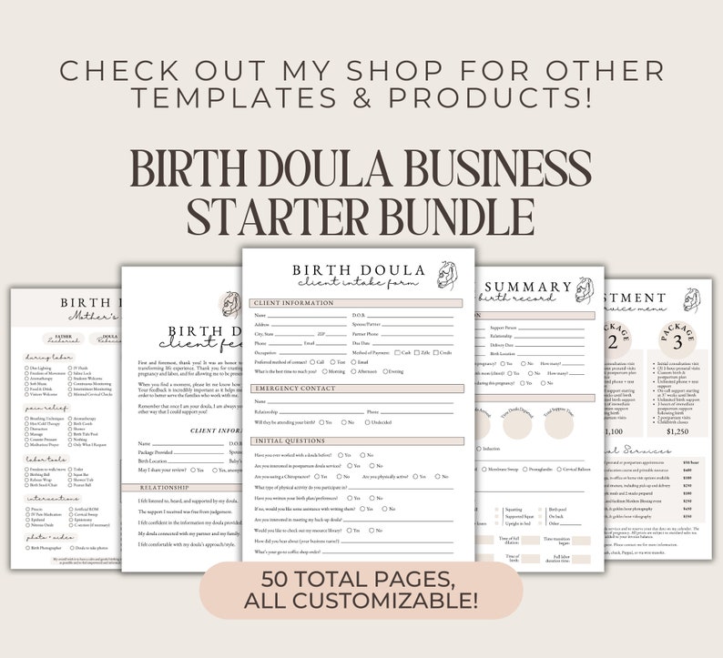 Birth Doula Pricing Guide Bundle, Printable Price List, Custom