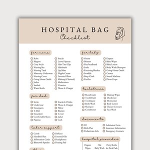 Krankenhaustasche Checkliste, Krankenhaustasche Checkliste Vorlage, Geburtscheckliste für Schwangere Mutter, Canva Vorlage, Checkliste für Krankenhausgeburt