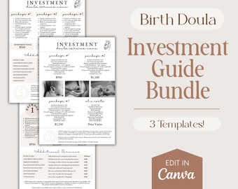 Birth Doula Price List Bundle, Printable Price Guide, Doula Investment Guide, Doula Service Menu, Doula Price Sheet, Digital Canva Template