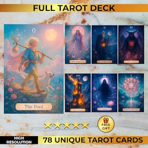 Mystische Flora Tarot Deck - 78 Einzigartige Karten | Orakel-Deck für Anfänger Readings | Vollständiges Tarot-Set | Digitaler Download PNG PDF + Poster
