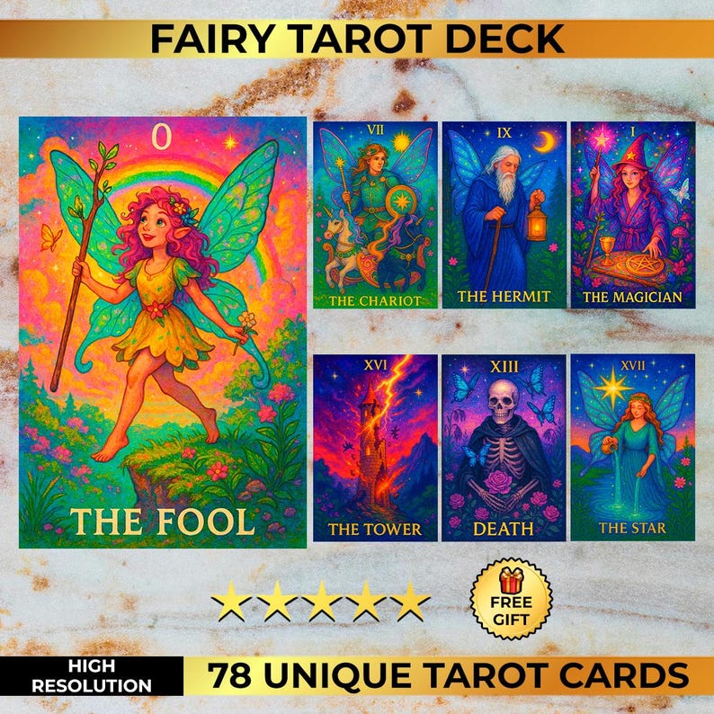 Fairy Tarot Deck - Complete 78 Colorful, Whimsical & Magical Fae Cards ...