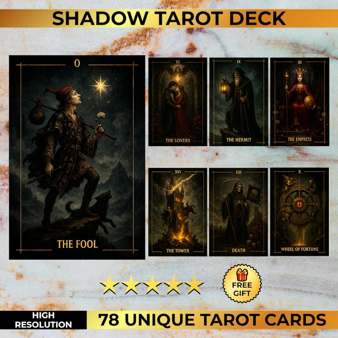 Shadow Tarot Deck - Complete 78 Dark Gold Cards | Unique Witchy Oracle ...