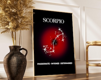 Skorpion Sternzeichen Wandkunst, Astrologie Poster, Sternzeichen Aura Farbverlauf, spirituelle Dekoration, mystische Kunst, Horoskop, printable