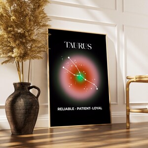 Taurus Zodiac Wall Art, Astrology Poster, Star Sign Aura Gradient, Spiritual Decor, Mystical Art, Horoscope, Printable