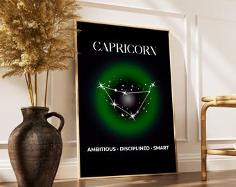 Capricorn Zodiac Wall Art, Astrology Poster, Star Sign Aura Gradient, Spiritual Decor, Mystical Art, Horoscope, Printable