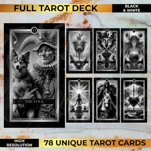 Compleet Tarot Deck Zwart-wit 78 Tarotkaarten Afdrukbare Volledige Tarotkaarten Afdrukbare Oracle PDF Digitale Tarot Afdrukbare Tarotkaartenset
