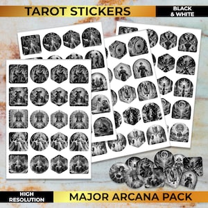 Tarot Aufkleber Schwarz Weiß Printable Pack Rider Warten Karten, Tarot Aufkleber Für Journal, Tarot Aufkleber Planer, Major Arcana Karten