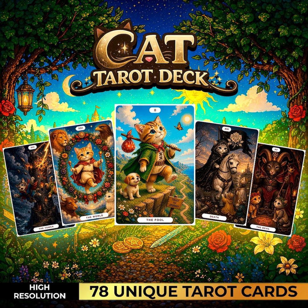 Cat Tarot Deck, Complete 78 Playful Cat Cards, Divination Set, Unique ...