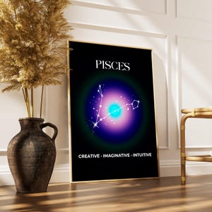 Pisces Zodiac Wall Art, Astrology Poster, Star Sign Aura Gradient, Spiritual Decor, Mystical Art, Horoscope, Printable