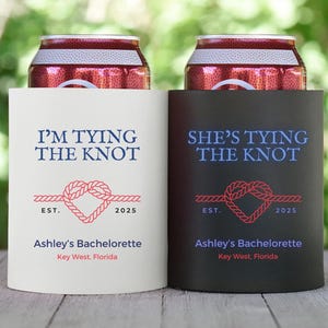 Custom Bachelorette Koozies, I&#39;m Tying the Knot Bachelorette Can Cooler,  Bridal Shower Gift, Bach Beach Weekend Koozie, Bridesmaid Gift