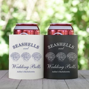 Custom Beach Bachelorette Koozie, Seashells & Wedding Bells Bachelorette Party, Nautical Bridal Shower Gift Custom Bridesmaid Proposal