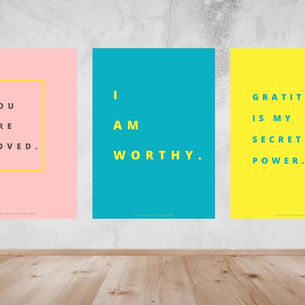3 Pastel Colors Self-Love Affirmation Posters|Digital Download, Empowering Wall Art|Bonus Free Guide Affirmation Use -102